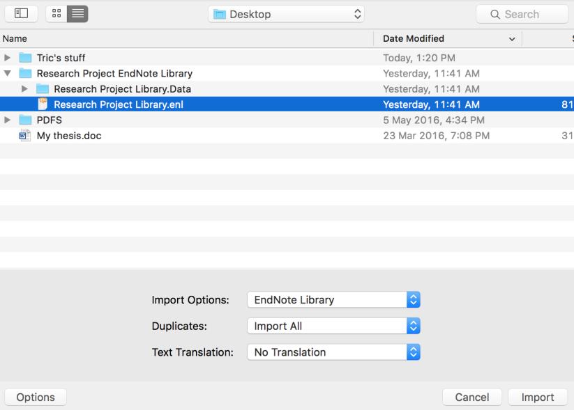 3. Double click on the file icon this will extract the EndNote Library from the compressed file and create *.enl & *.Data files in the same location. EndNote will open the Library.