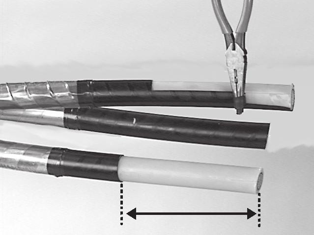 copper tape strips 2.5 Remove cable semi-conductive insulation screen from cores of both Cable X and Cable Y for a distance of A" from the end of each conductor.