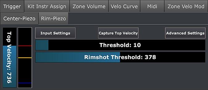 TRIGGER SETTINGS RIMSHOT THRESHOLD AND HEAD / RIM BALANCE Unlike Threshold fader this parameter has nothing to do with filtering unwanted audio signal.