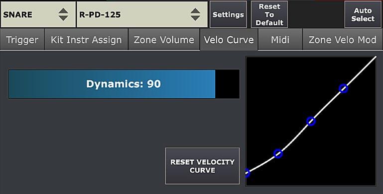 TRIGGERING SETTINGS CURVES This tab contains two amazing tools to adjust dynamics to your playing style. Make sure your pad has been properly set up and then go to this tab.