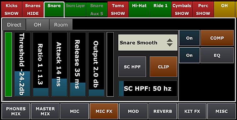 MIC, MIC FX, MOD, REVERB IN KIT PRESETS (continued) MIC FX ADJUSTMENTS WITHIN KIT PRESETS The MIC FX tools of the Mimic Pro are very powerful and provide many sound possibilities and variations that