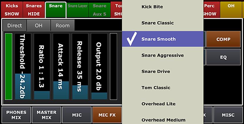 MIC, MIC FX, MOD, REVERB IN KIT PRESETS (continued) MIC FX ADJUSTMENTS WITHIN KIT PRESETS SC HPF is a high pass filter.