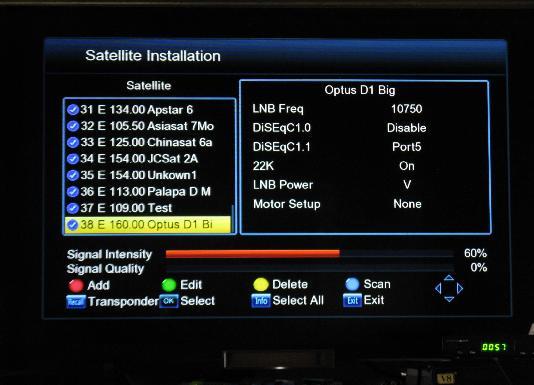 Satellite: V8 Satellite list / V7 Satellite Installation Menu