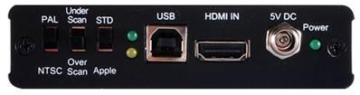 HDMI IN: Connect to HDMI output on any source. (e.g. PC/Laptop or Blu-Ray Player) 7. 5V DC & Power LED: Connect the 5V DC power supply into the unit.