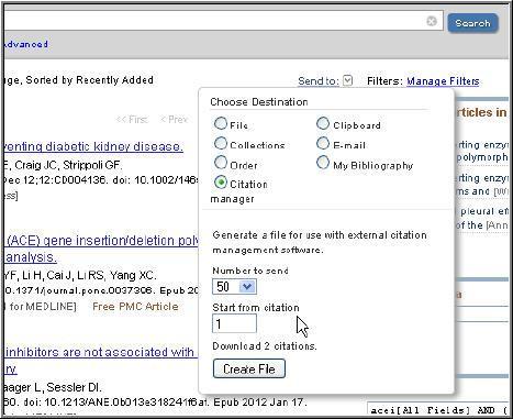 PubMed (2) No Citations chosen Citations chosen PubMed (3) Click Create File: on the lower right of screen.