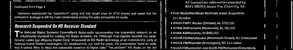 " An ibiquity representative asked for comment told the paper that the problem is a "short-term issue" that will not delay HD Radio's rollout.