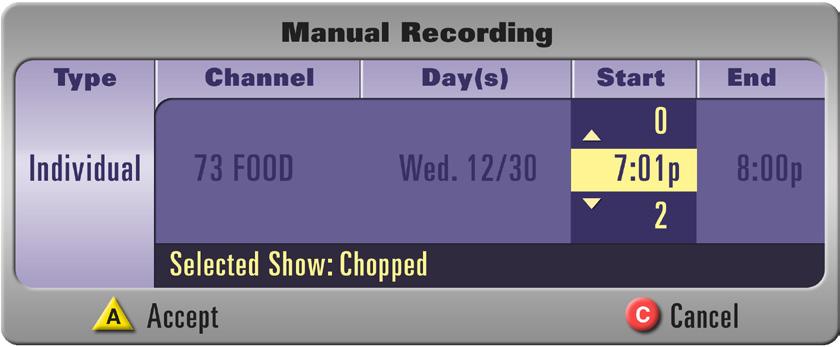 record the program you are currently watching To record the program you are currently watching, press REC on your remote. Highlight Record this show, then press SELECT/OK.