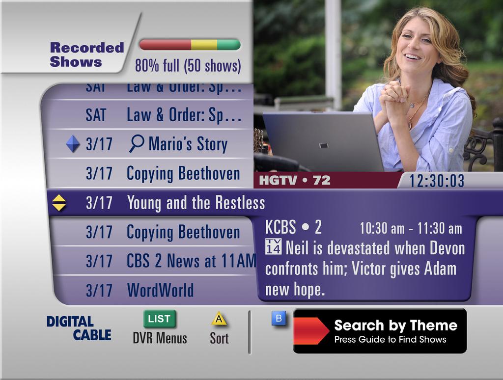 watch recorded shows Select a show and press SELECT/OK to play, erase, keep longer, or save until manually erased.