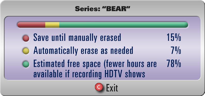 Green indicates approximate free space remaining Access your Recorded Shows by pressing LIST (or MY DVR), or press GUIDE twice and select Recorded Shows.