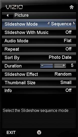 Adjusting Photo Settings When viewing pictures you can adjust various settings, including slideshow, and picture duration. 1. Insert a USB device and select the Photo Folder. 2.