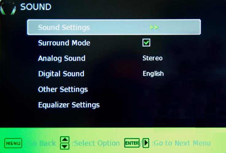 SOUND This option allows users to adjust the TV s sound functions. 1. Press MENU to open the OSD. 2.