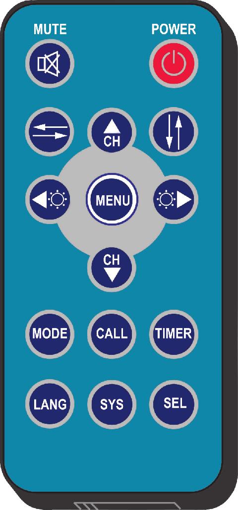 6. Remote Control Operation Mute Power Switch Horizontal Flip Vertical Flip Setting Selection Up Less Brightness Setting Selection Down More Brightness Menu Call Picture Mode Language Selection Timer