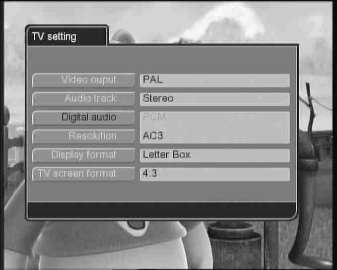 desired video output (PAL or NTSC) with the UP/DOWN buttons. Confirm your selection by pressing the OK or LEFT buttons. Cancel your selection by pressing the EXIT button. Default setting is PAL.