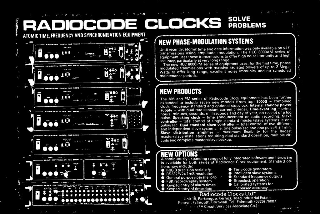 !?.. p, NEW PRODUCTS The AM and PM series of Radiocode Clock equipment has been further expanded to include seven new models (from top) 8000S - combined clock, frequency standard and optional stopclock.