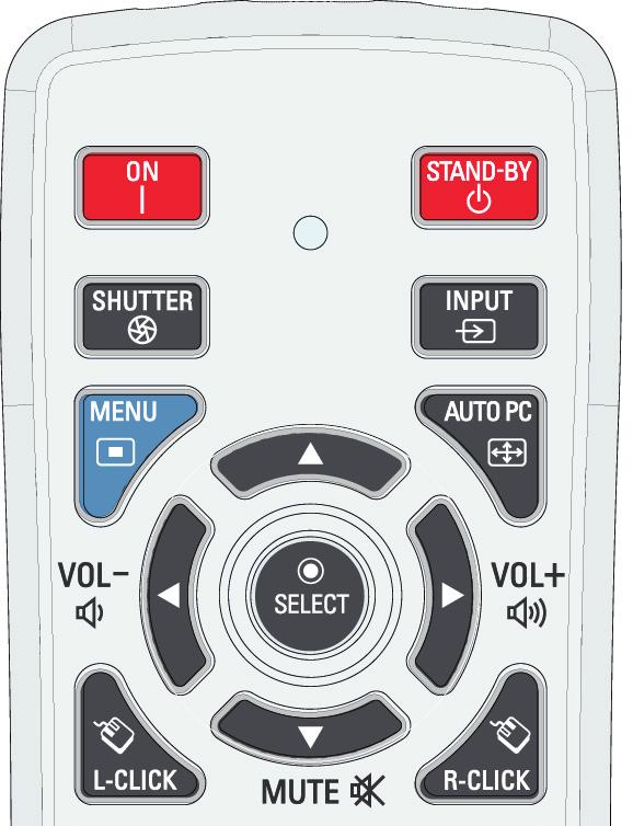 Part Names and Functions Remote Control STAND-BY button Turn the projector off (p.24). SIGNAL EMISSION indicator Light red while a signal is being sent from the remote control to the projector.