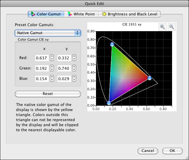 The white point of the screen is not changed; only colors within each of the six color ranges are impacted.