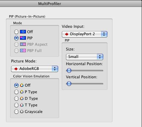 Dialogs, Settings, and Options 15 Multi Picture panel The Multi Picture panel controls the settings for the Picture-In-Picture (PIP) and Picture-by-Picture (PBP) features on the display.