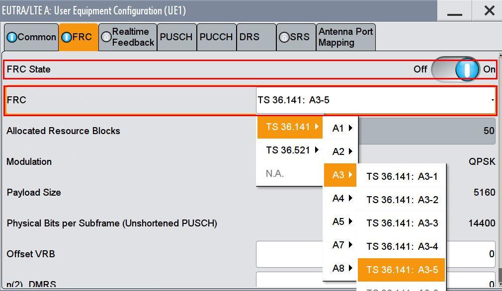 Performance requirements for PUSCH (Clause 8.2) Fig. 3-40: Set one configurable PUSCH subframe. The SMx copies the setting to the other subframes automatically. 5.