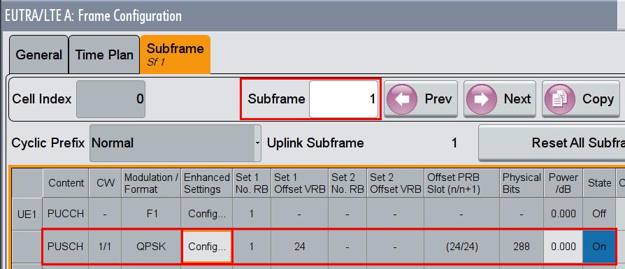 In the second subframe (example: subframe #1), click Config in column Enhanced Settings. Fig. 3-64: Multiplexing settings in the second subframe (#1) 12.