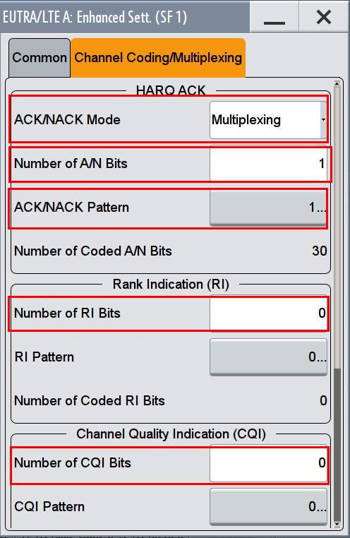 Performance requirements for PUSCH (Clause 8.2) Fig. 3-65: PUSCH multiplexing settings: One ACK bit is multiplexed on the PUSCH AWGN and Fading 13. Set Fading according to Table 3-35 (see 3.1.3 ) (example: Scenario 1) 14.