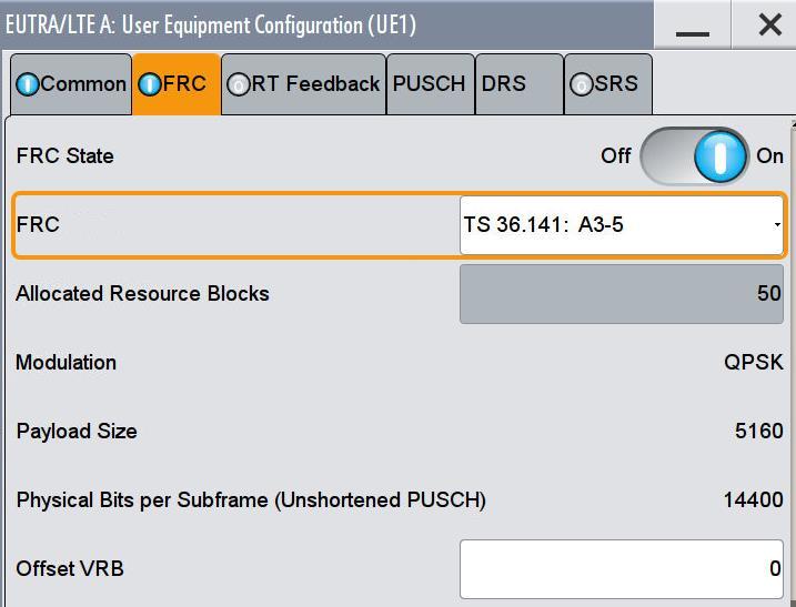 Performance requirements for PUSCH (Clause 8.2) 6. In the tab FRC, activate FRCState.