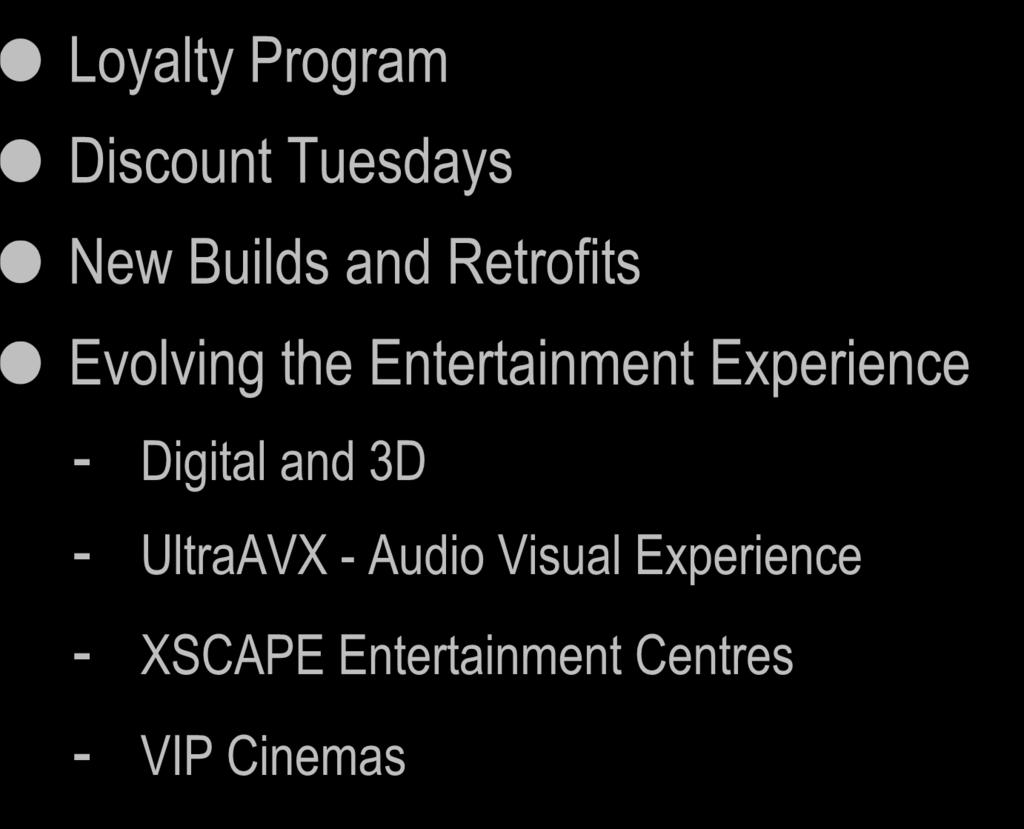 Exhibition Summary Loyalty Program Discount Tuesdays New Builds and Retrofits Evolving the Entertainment