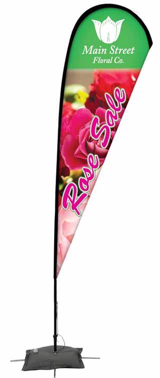 SIGNS, FLAGS, BANNER STANDS & DISPLAYS PROMOTIONAL FLAGS ADD SIZE AND MOVEMENT TO YOUR MESSAGE Tear Drop Flag (Shown with Scissor Base) NEW Lifetime
