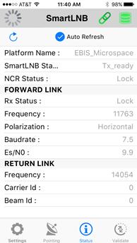 Once status is obtained, on the SmartLNB Status line look for Tx_ready (If you do not get the SmartLNB Status of Tx_ready then go back to the