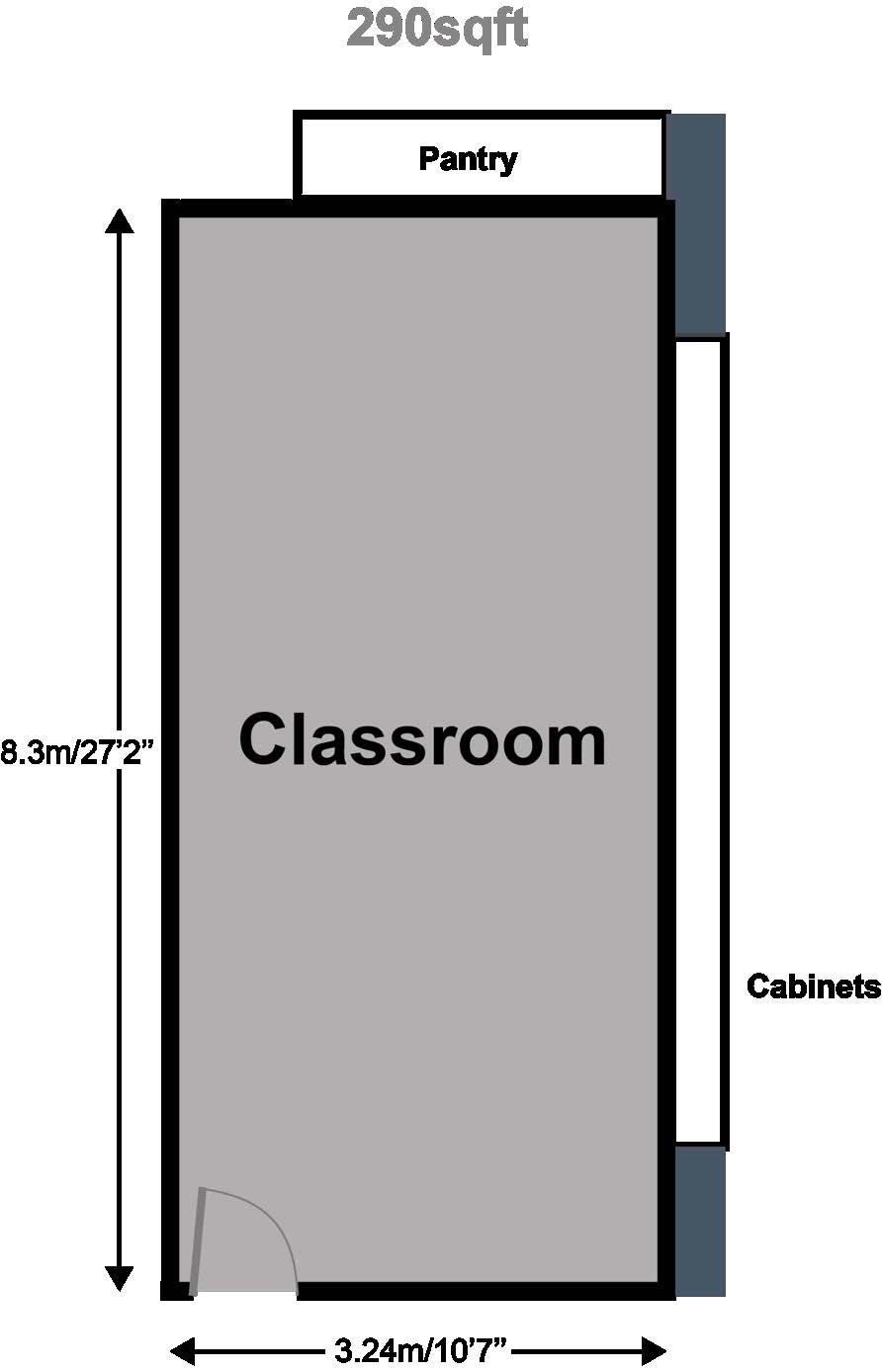 SINGAPORE STUDIO - LEVEL FOUR Multi-Purpose Classroom SPECIFICATIONS - 290 sq ft of space - 1 X 3 hp aircon