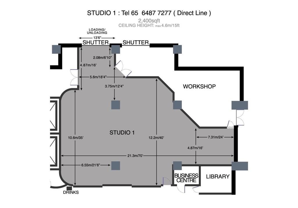 SINGAPORE STUDIO - LEVEL ONE Studio One SPECIFICATIONS - 35 ft Cyclorama - Able to fit and shoot cars (direct vehicular access) - Approx.