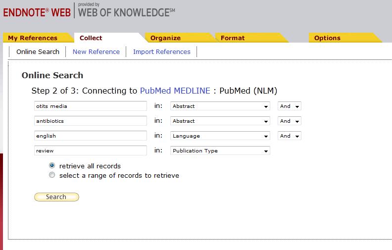 (a) Online search It s possible to search a number of databases from inside EndnoteWeb.