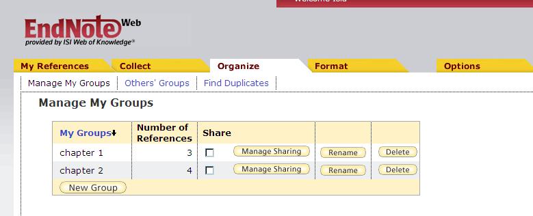 b) Organize Under the Organize tab, there is the option to create groups, and also to share access to a group helpful if you re working on a team project.