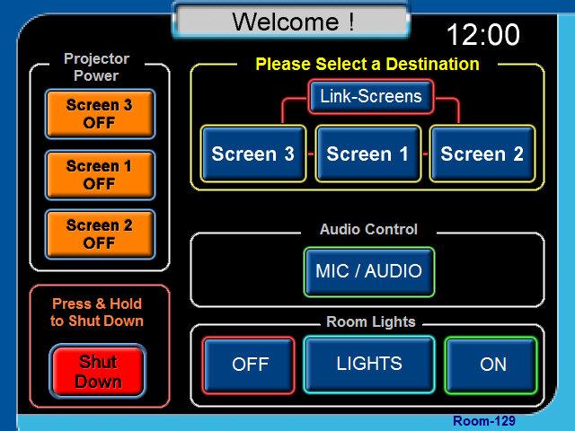 6.29 TYPICAL CRESTRON SCREENS: Home/Welcome: Laptop:(When a