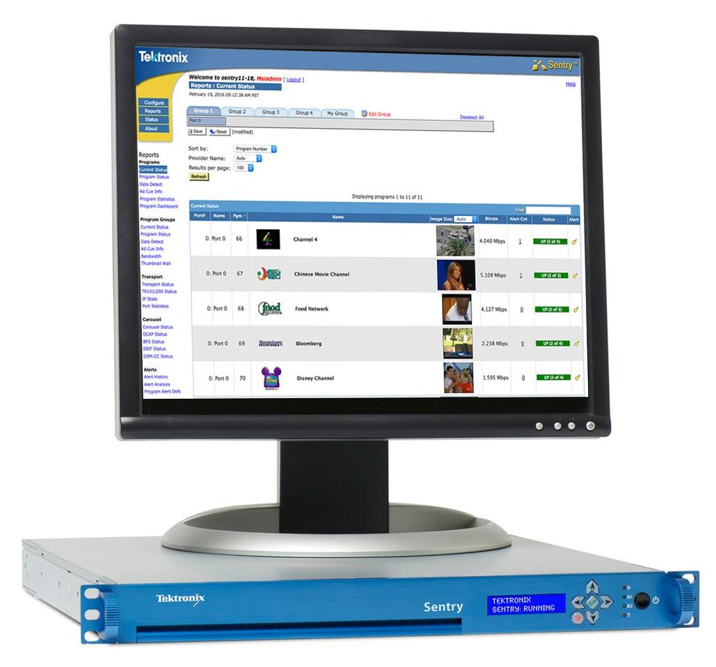 Video Quality Monitors Sentry Datasheet: VNM-SEN Historical reporting and graphing Transport Stream and Program Group bandwidth graphing Analyzer-quality RF measuring capability EBIF and Data