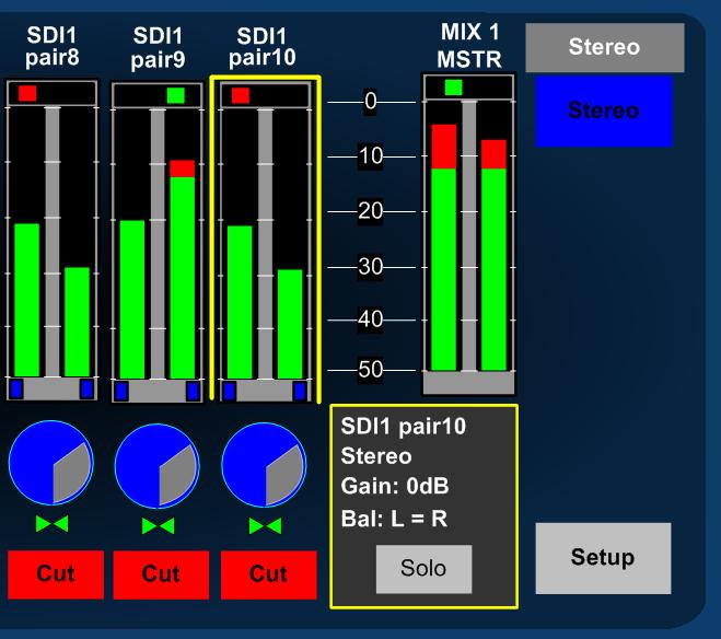 1 and LRC Downmix configurations). 2.3.1 Stereo Channel Format: To define a channel as Stereo, simply touch the desired bargraph pair followed by the STEREO button from the Format menu (as shown).