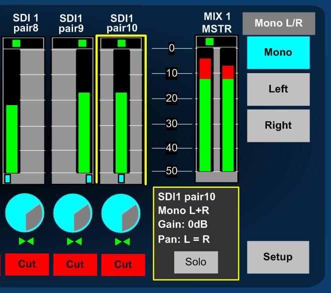2 Mono Channel Format: To define a channel as Mono, simply touch the desired bargraph pair followed by the MONO button from the Format menu (as shown).