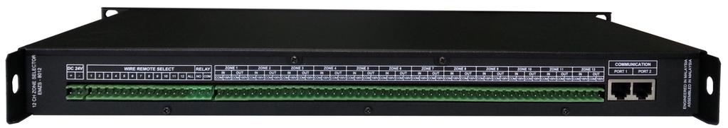 Product Overview The EMZS-8012 is a 1U rack-mounting unit, provide 12 channel direct zone switching for single source public address system setup via front panel setting buttons.