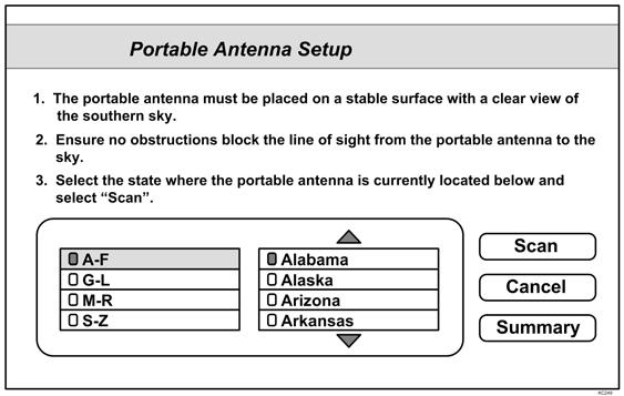 The Portable Antenna Setup screen will display. 4.