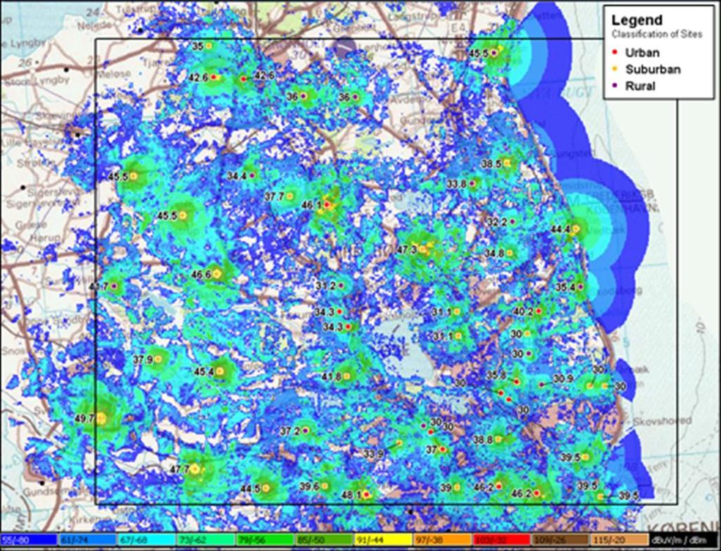 Impact of interference assuming realistic LTE deployment assumptions 45 adjustment of the assigned EIRP level per site in a number of locations where overlapping areas were calculated to be too large