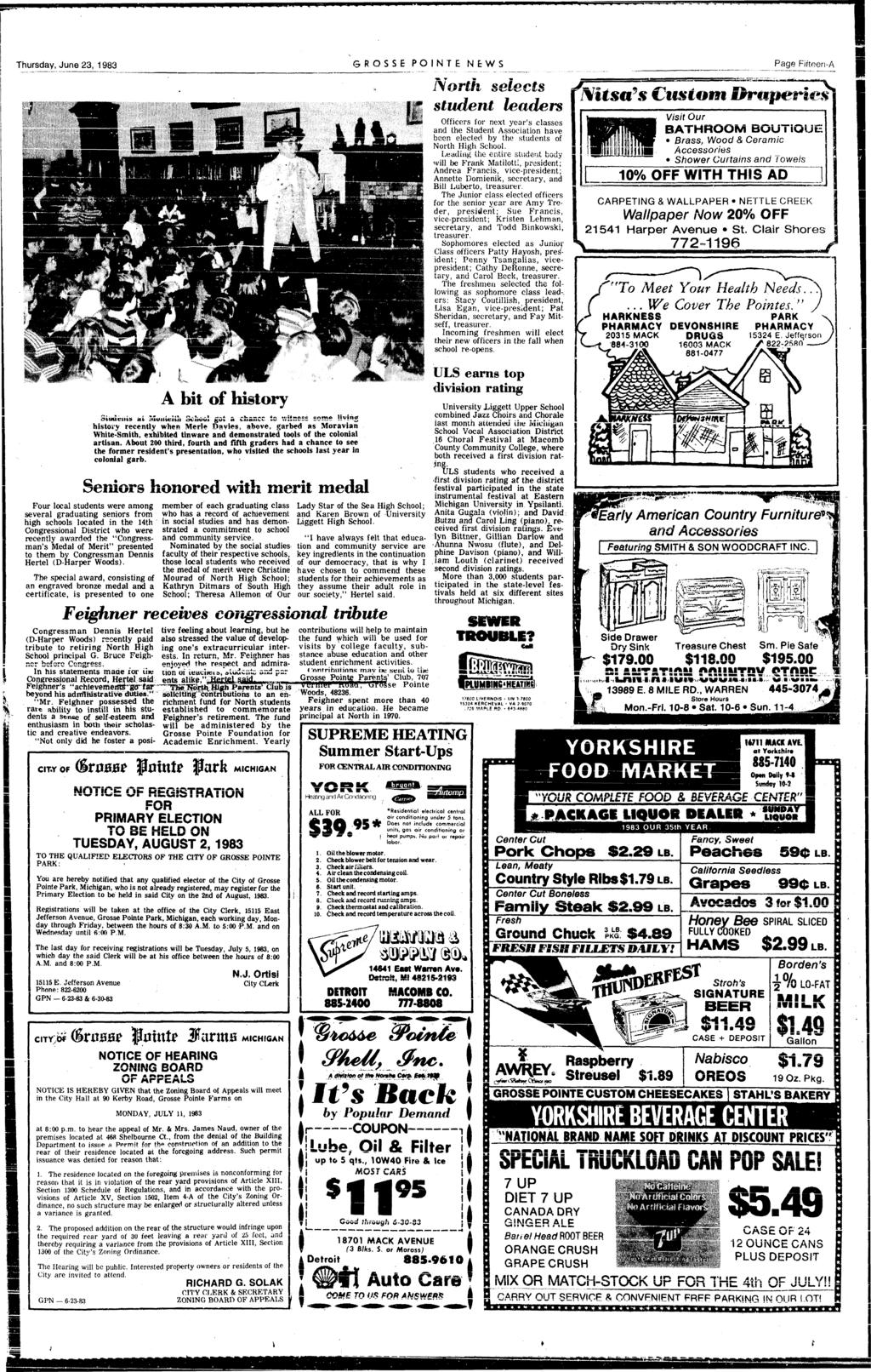 Thursday, June 23, 1983 GROSSB PONTE NEWS Page Ffteen-A A bt of hstory Smtcms nl monurl'j ScOA got a chance c -.