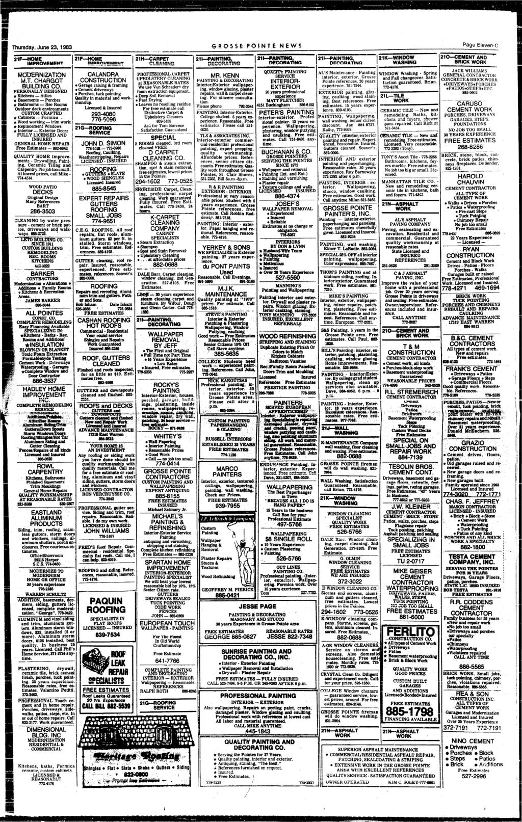 Thursday, June 23,1983 GROSSE PONTE NEWS Page Eleven-n 21F HOME MPROveuPMT MODERNZATON MX CHARGOT BULDNG CO.