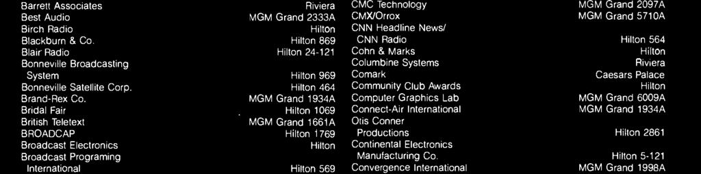 Hilton Barrett Associates Riviera CMC Technology MGM Grand 2097A Best Audio MGM Grand 2333A CMX/Orrox MGM Grand 5710A Birch Radio Hilton CNN Headline