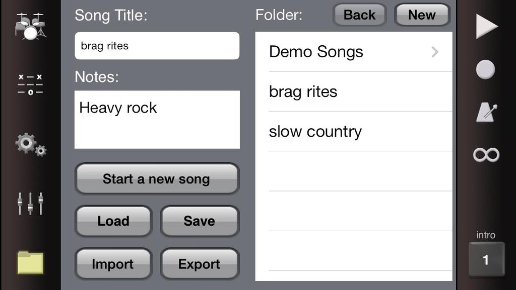 FILES SAVE / LOAD Drumstudio offers a huge number of import and export options to make sure that your songs don't stay trapped in your iphone or ipad.