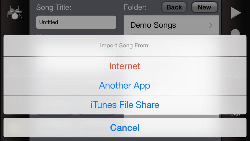 IMPORT SONG Drumstudio can import files from a variety of sources, which makes it perfect for beginners wanting to learn from established song writers.