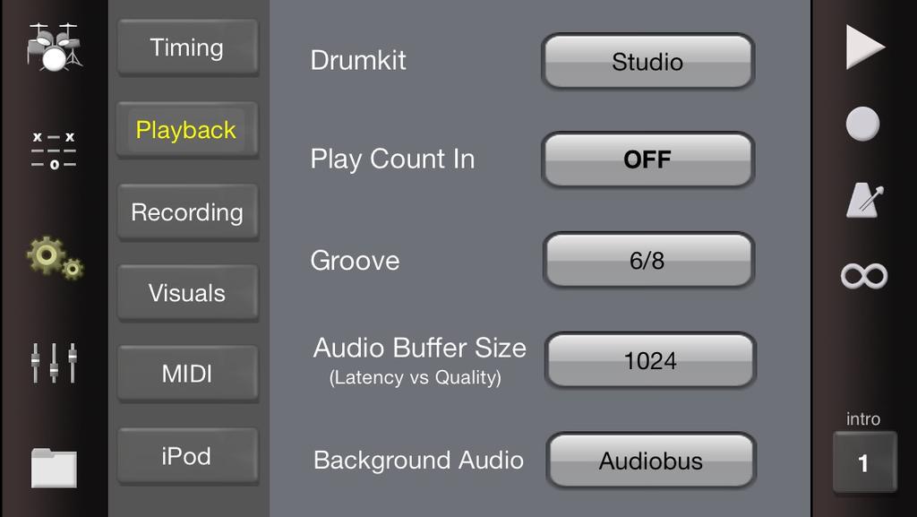 PLAYBACK OPTIONS DRUMKIT There are four kits to choose from in DrumStudio. Studio The classic choice for realistic drum sounds. Garage When you are after a trashy and thrashy sound.