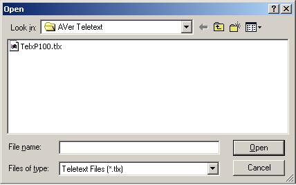 4. Enter a filename and click OK. Opening a Teletext Page 1. Choose Open from the File menu or press Ctrl+O. 2.