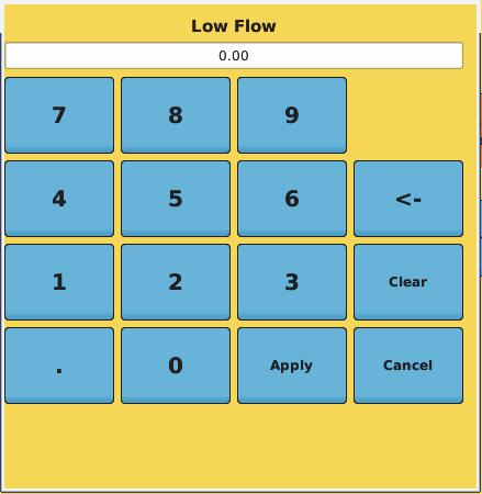 2. Enter a LowFlow Setting value that is slightly higher than the value from the previous step. a. Press the Implement screen button then press the Rate / Section Control tab at the top of the screen.