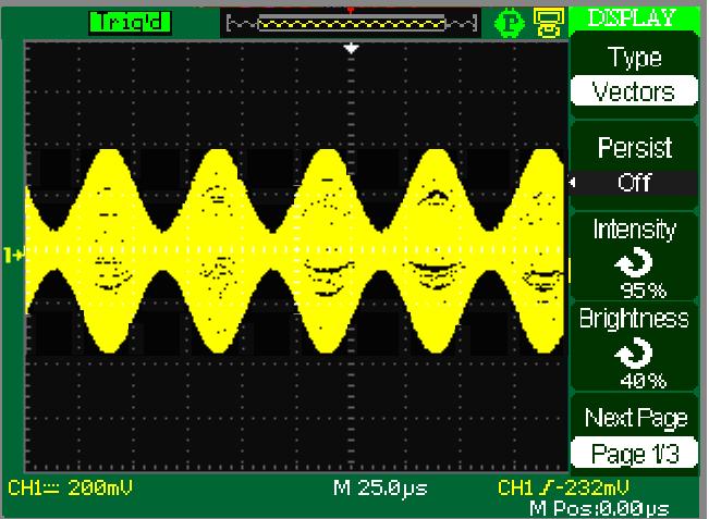 Operate Introduction: Setup waveform display type 1. Press the DISPLAY button to enter the Display menu. 2. Press the Type option button to select Vectors or Dots.