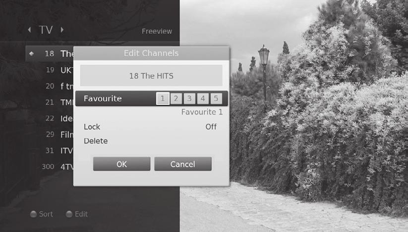 Channel List Editing Channels in Channel List You can lock or delete each channel in the channel list, as well as in menu. To edit the multiple channels, go to MENU >Settings > Edit Channels.