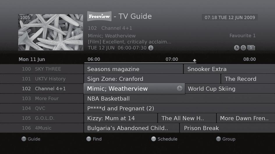 TV Guide The TV guide is an on-screen guide of grid type which displays the programme information of channels in time and date order. You can access the TV guide in several ways.